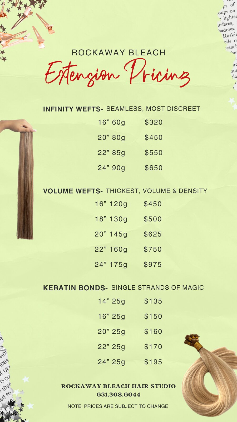 Rockaway Bleach extension pricing chart