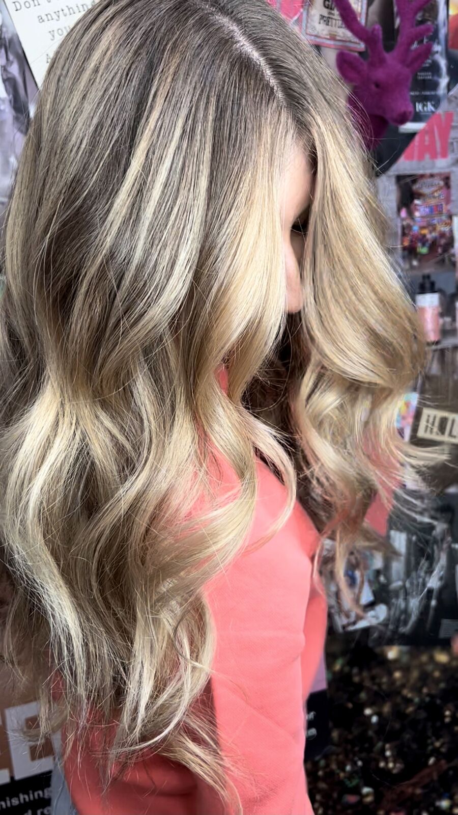Blonde balayage, side profile